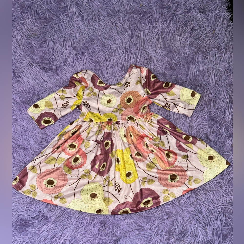 Floral Kids Dress in Purple and Yellow